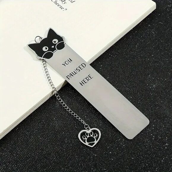 NEW You Pawsed Here Metal Kitty Cat Kitten Bookmark with Paw Dangler Gift Idea - Picture 1 of 9